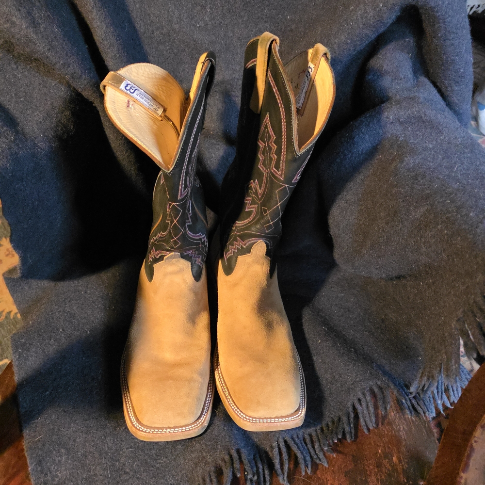 Anderson Bean Tan & Black Western Boots with Embroidered Shaft